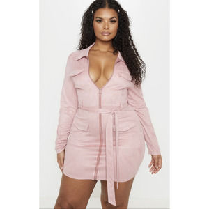 PLT PLUS DUSTY PINK FAUX SUEDE POCKET DETAIL BODYCON DRESS